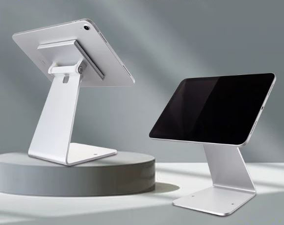 Adjustable tablet holder stand with tablet mounted