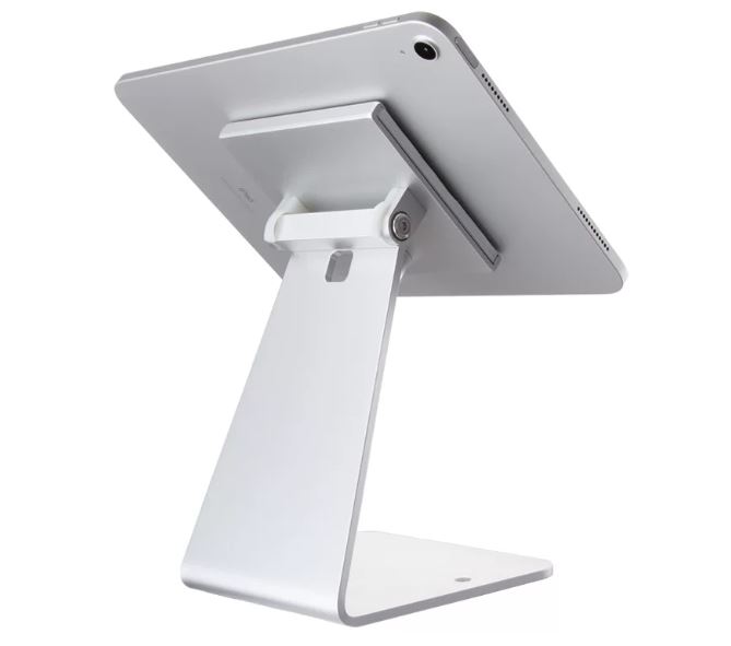 Tablet holder rear view showing clamp and locking mechanism